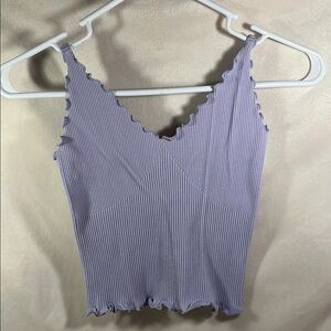 Lavender Ribbed Scallop Trim Tank Top